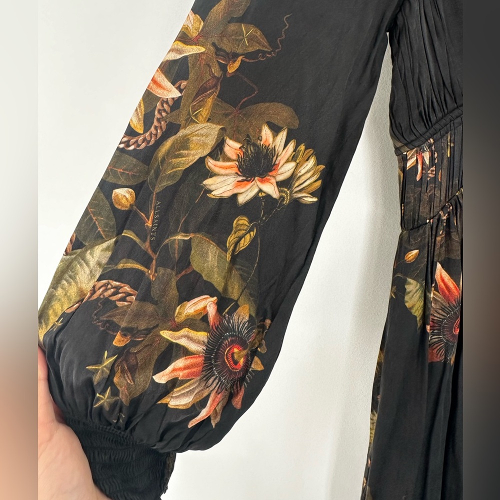 All Saints Black Floral Midi Dress - Picture 7 of 10